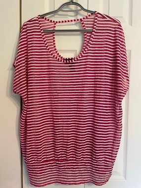 Lane Bryant Pink and White Striped Scoop Neck Top